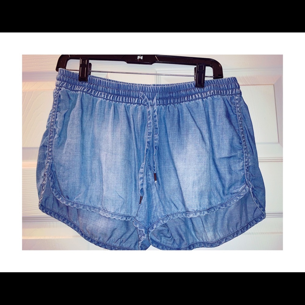 Denim shorts with drawstring front